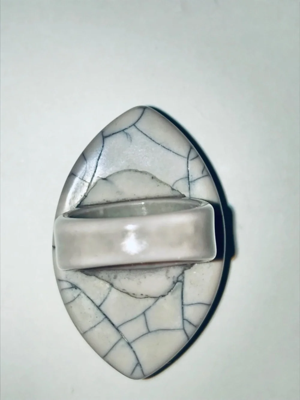 Statement Cocktail Ring Diamond Shaped Grey Blue Cracked Resin Sz 7 Geometric